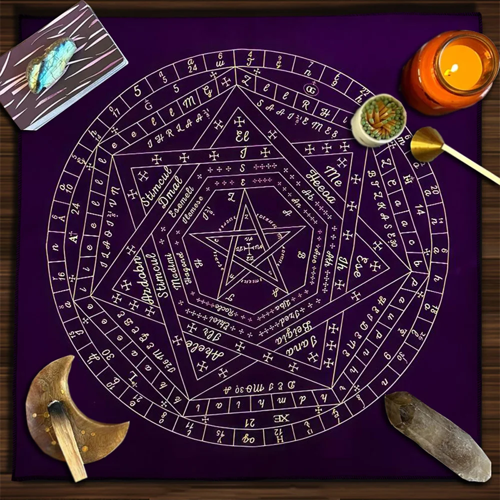 Zodiac Party Games - Tarot-Karten-Tischdecke Sigillum Dei Aemeth Wheel of