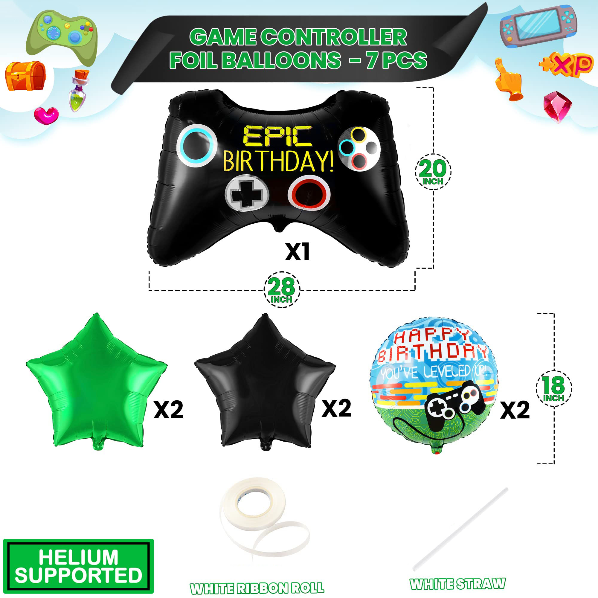 7-teiliges Videospiel-Mylar-Lu – Party Games Using Balloons Bewertung und Preis